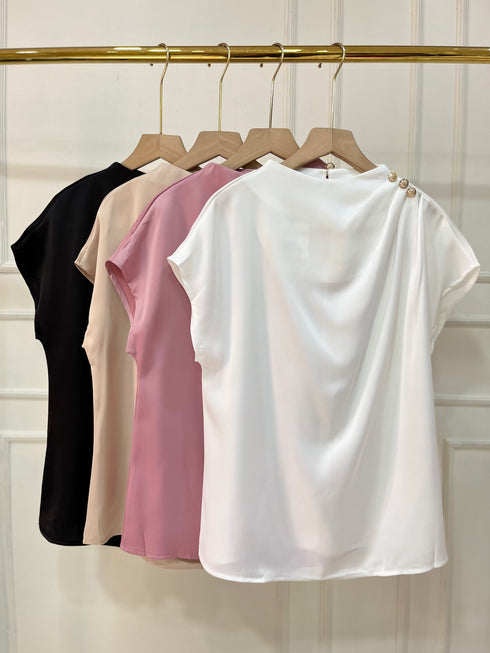 Women Elegant O-Neck Satin Casual Tops
